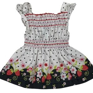 Vintage Park Bench Kids Dress Girl 24m White Strawberry Polka Dot Smocked Ruffle